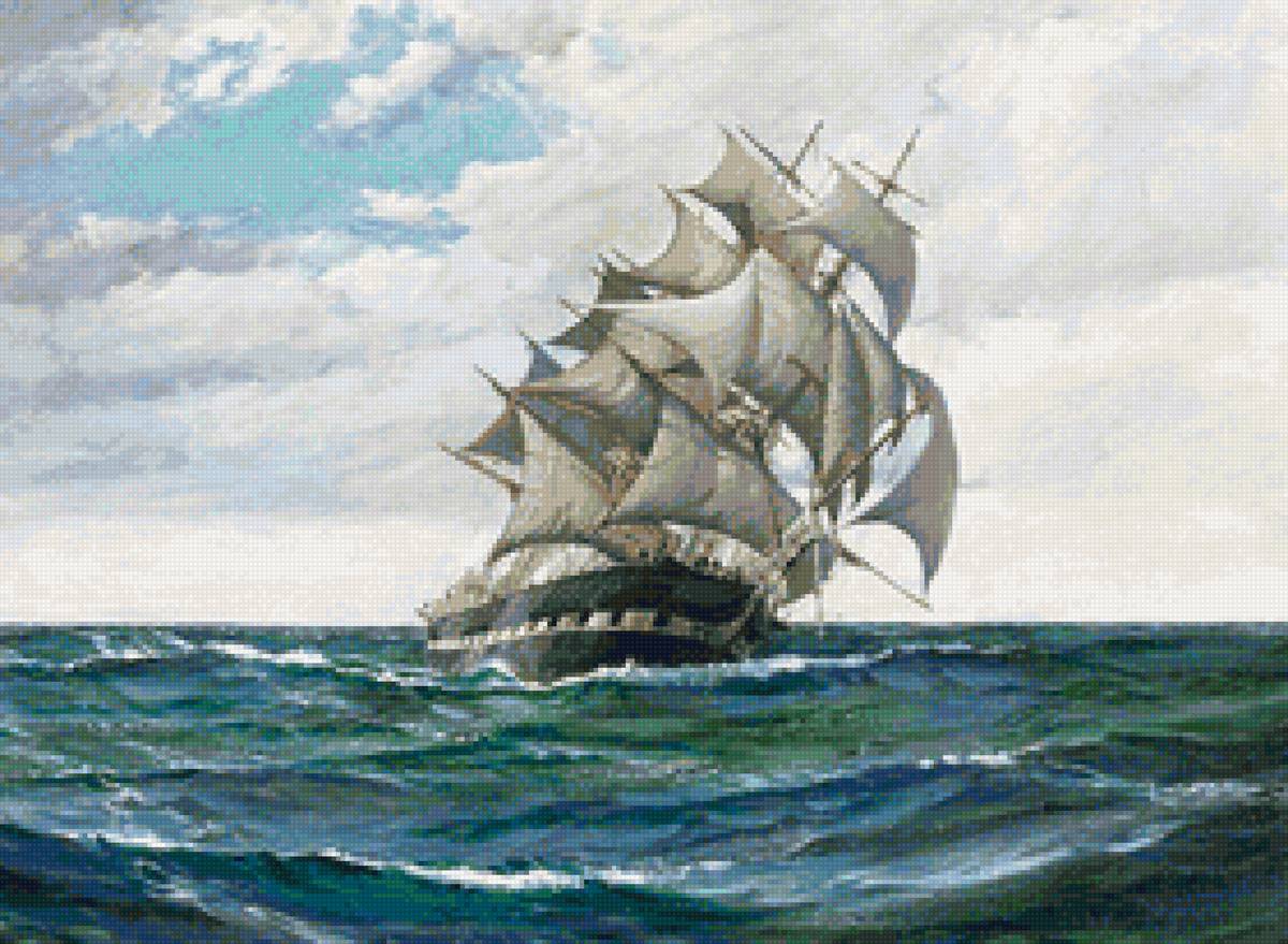 Худ. Доусон Монтегю - море, парусник, пейзаж - предпросмотр