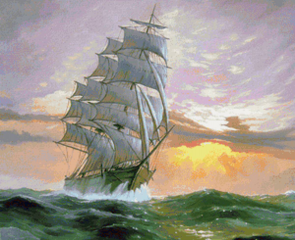 Худ. Кольба Сергей Алексеевич - море, парусник, пейзаж - предпросмотр