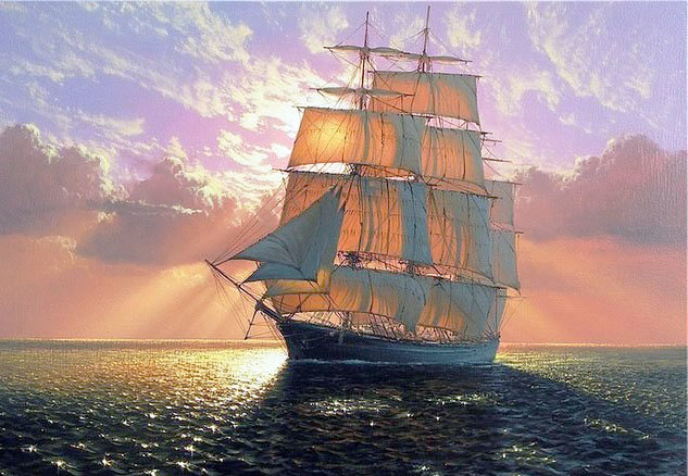 Худ. Марек Рузик - парусник, море, пейзаж - оригинал