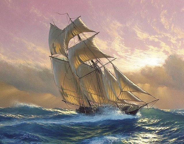 Худ. Марек Рузик - пейзаж, море, парусник - оригинал