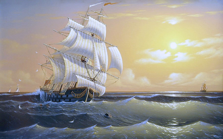 Худ.Тчанников Леонид - море, пейзаж, парусник - оригинал