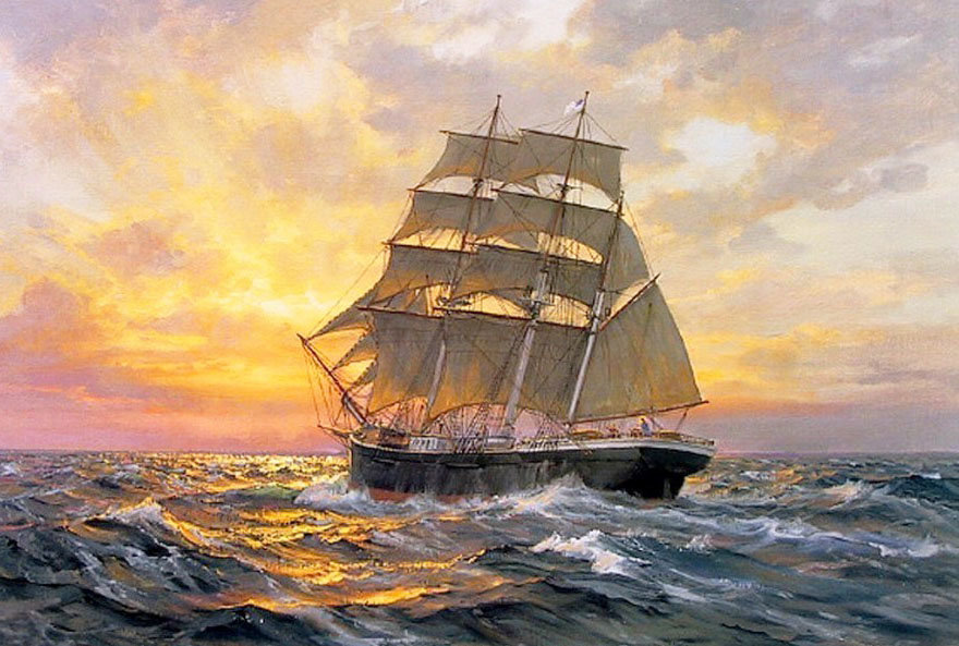 Худ. Чарльз Викери - пейзаж, море, парусник - оригинал