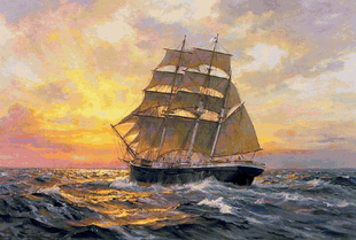 Худ. Чарльз Викери - море, парусник, пейзаж - предпросмотр