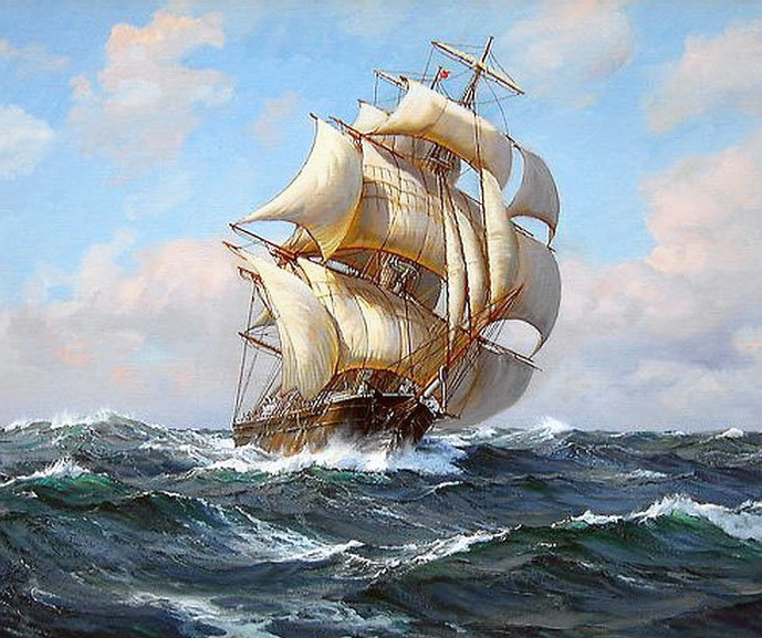 Худ. Чарльз Виккери - море, пейзаж, парусник - оригинал