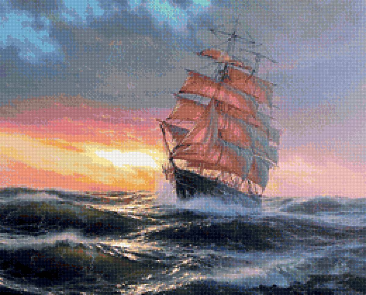 Худ. Марек Рузик - парусник, море, пейзаж - предпросмотр