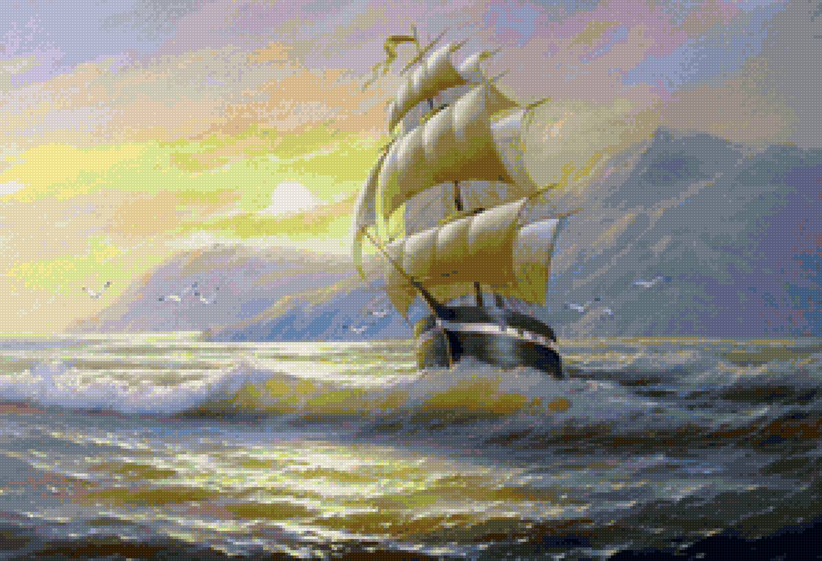 Худ. Токарь Наталья Анатольевна - пейзаж, море, парусник - предпросмотр