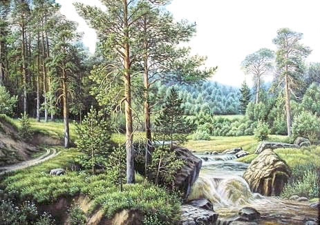 Пейзаж - речка, природа, лес, лето - оригинал