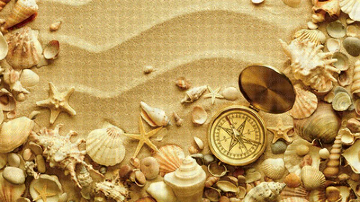 Ракушки на песке - фон, ракушки, песок - предпросмотр