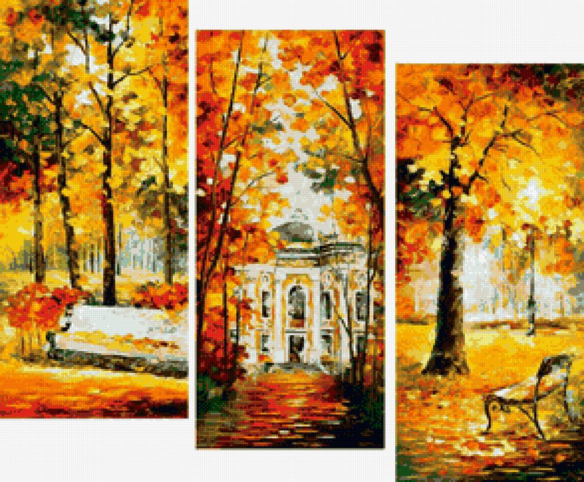 яркая осень (триптих) - золото, осень - предпросмотр