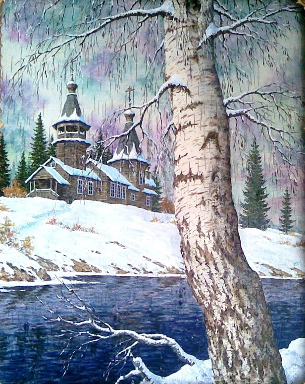 №1820089 - пейзаж зима, вода, церковь, природа - оригинал