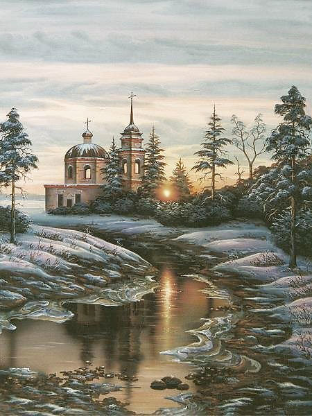 Валерий Неминущий Хрустальные узоры - река, пейзаж зима, церковь, природа - оригинал