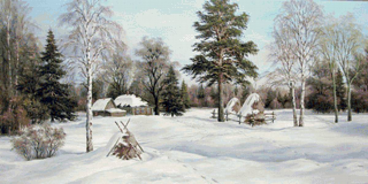 Дом лесника Худ. Кандыбин Вл-р Сергеевич - природа, снег, лес, пейзаж зима - предпросмотр