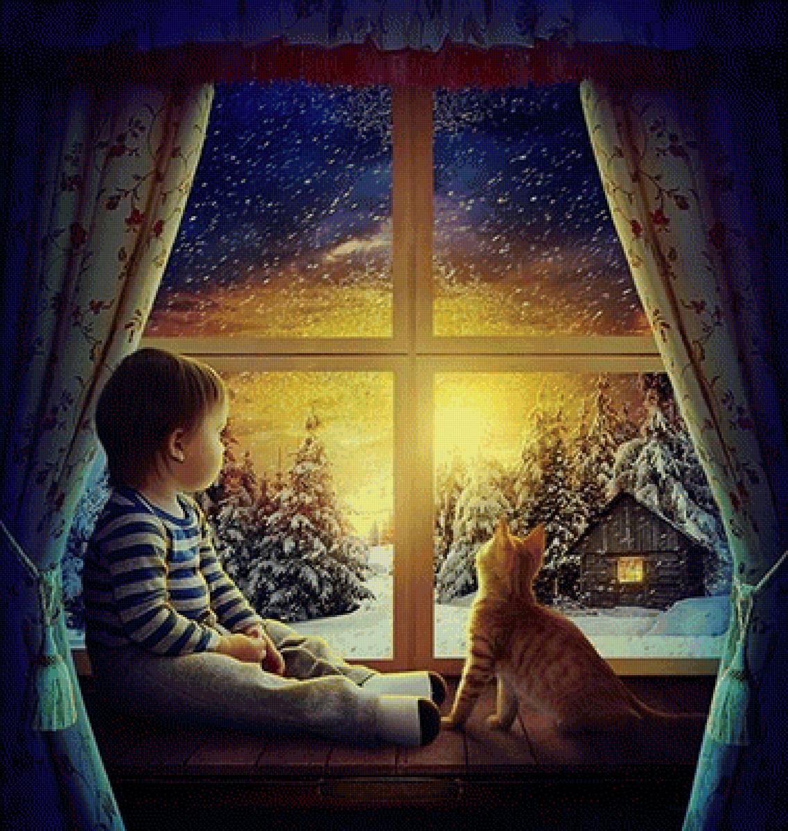 Ночь была теплая светлая. Зимнее окно. Рождество за окном. Сказочное окно. Уютного вечера.