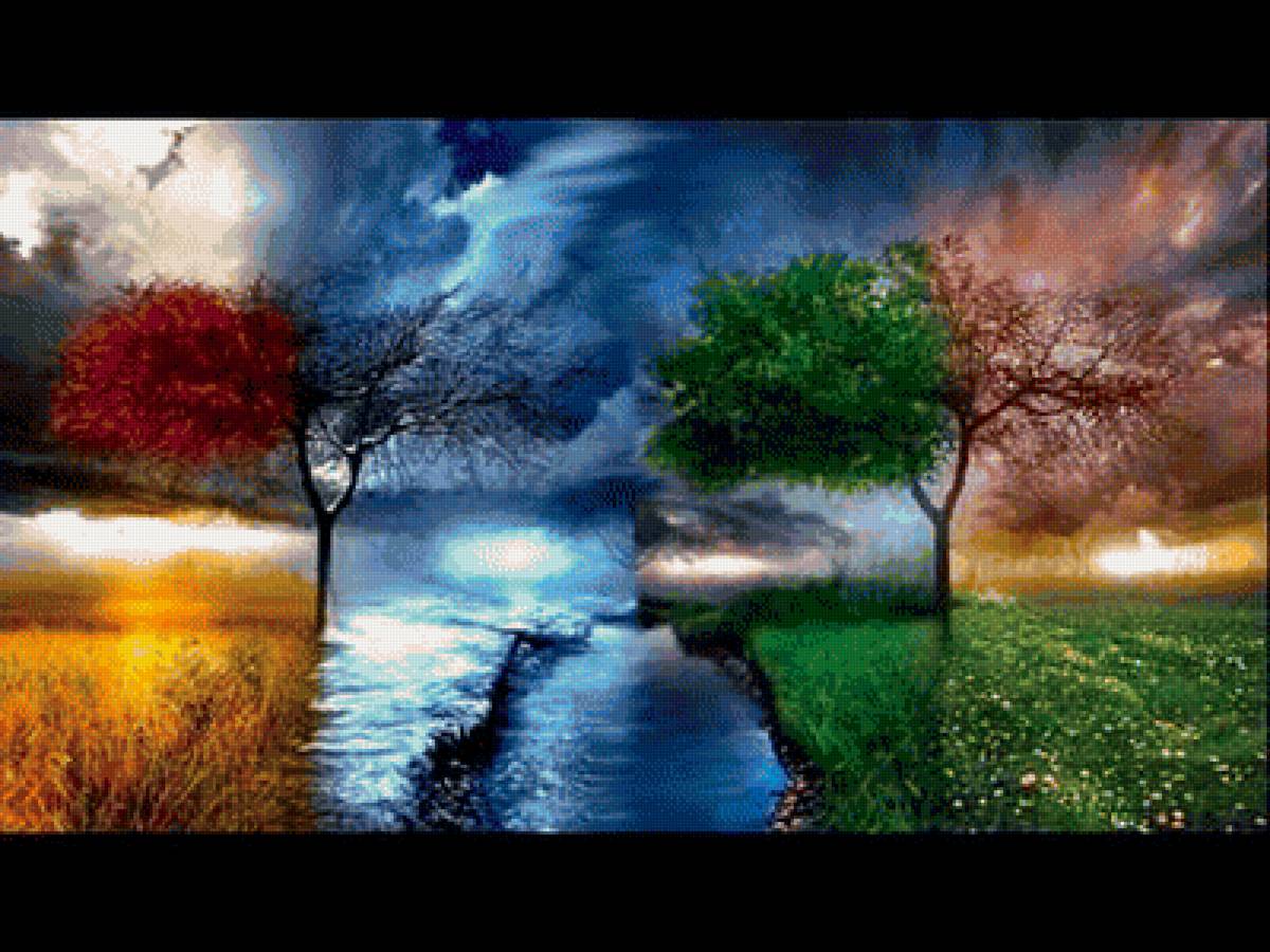 Четыре сезона - весна, лето, осень, дерево, зима - предпросмотр