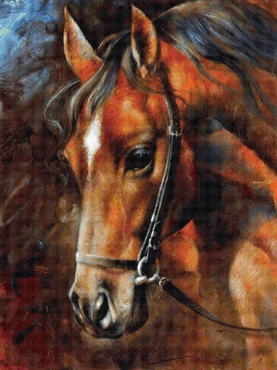 Конь - животные, акварель - предпросмотр