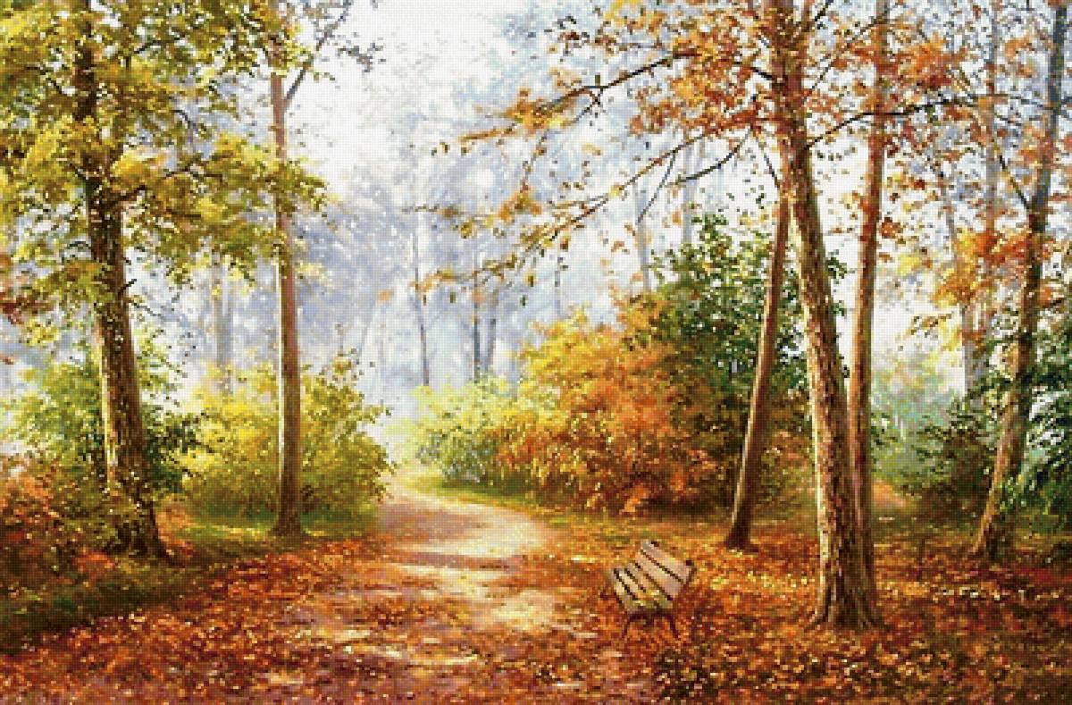 осенний парк - осень, картина, живопись, природа - предпросмотр