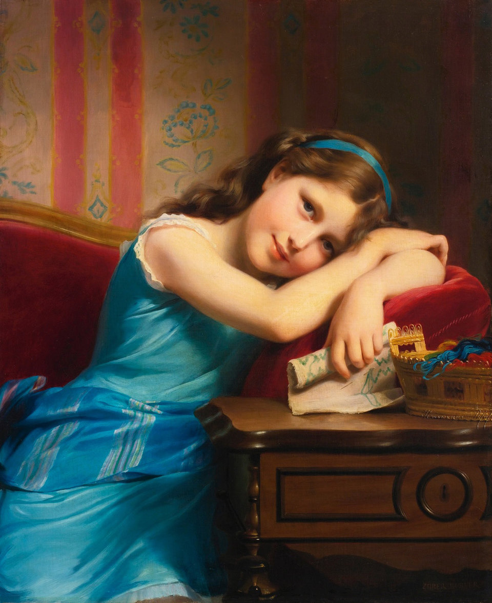 девочка в голубом платье - картины великих художников - оригинал