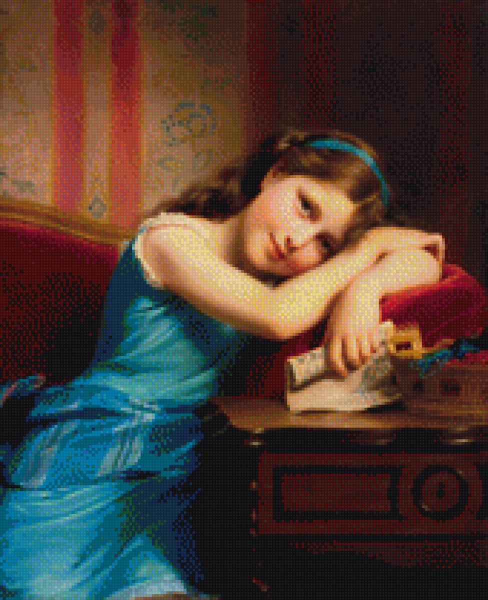 девочка в голубом платье - картины великих художников - предпросмотр