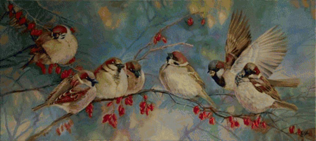 №1822714 - стая, воробьи, птицы - предпросмотр