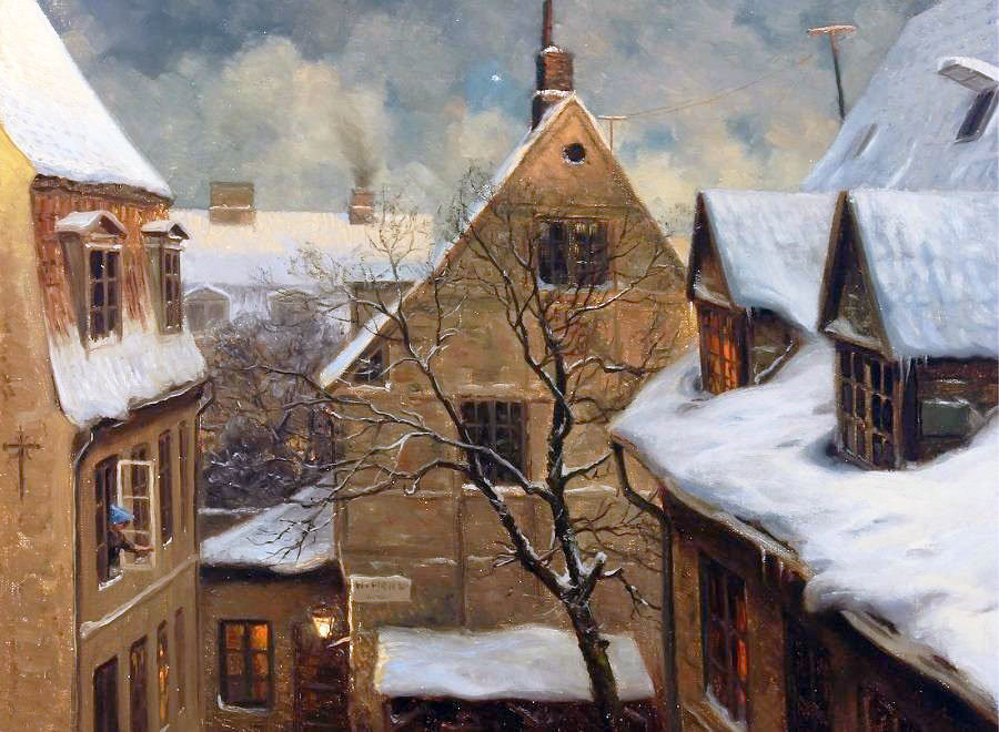 Худ. Альфред Броге - городской пейзаж, ранняя весна - оригинал