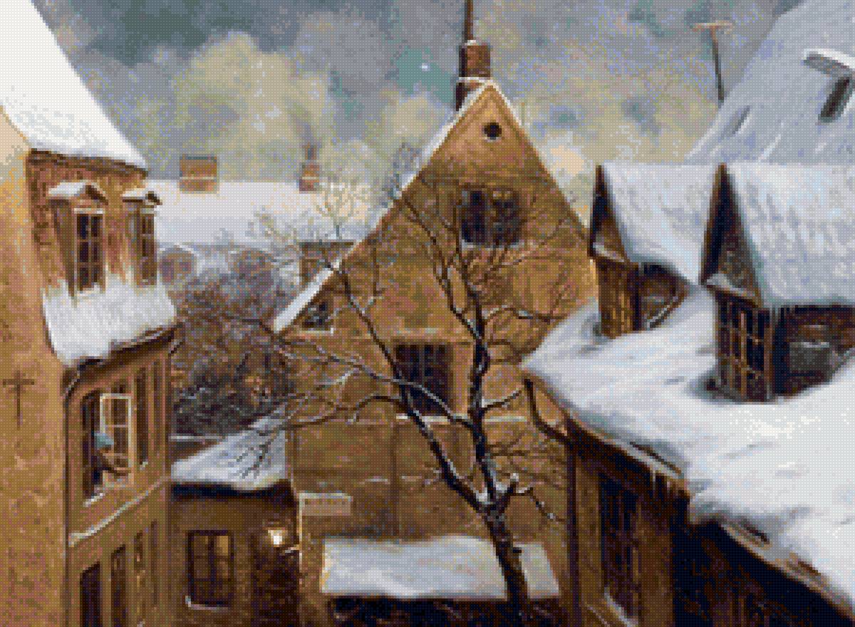 Худ. Альфред Броге - ранняя весна, городской пейзаж - предпросмотр