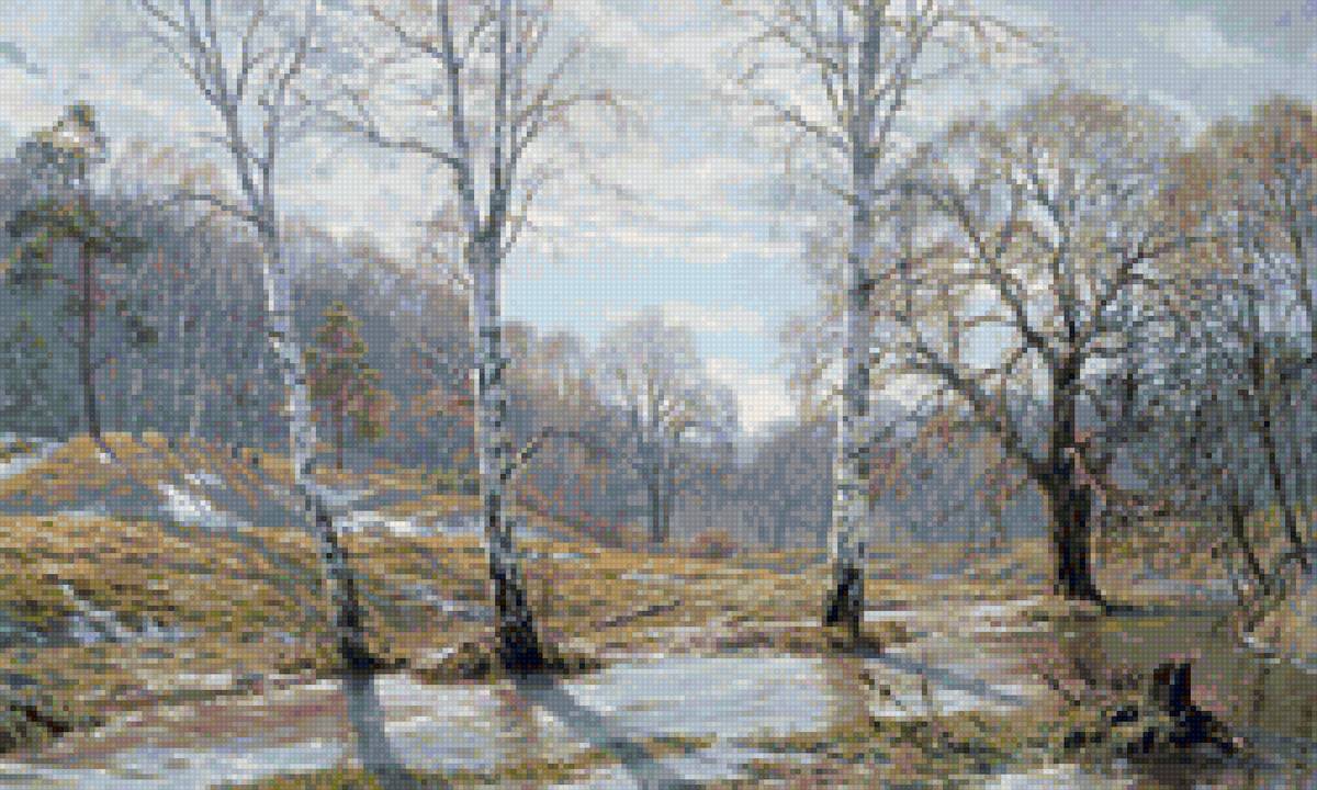 Худ. Герасимов - природа, пейзаж весна, лес - предпросмотр