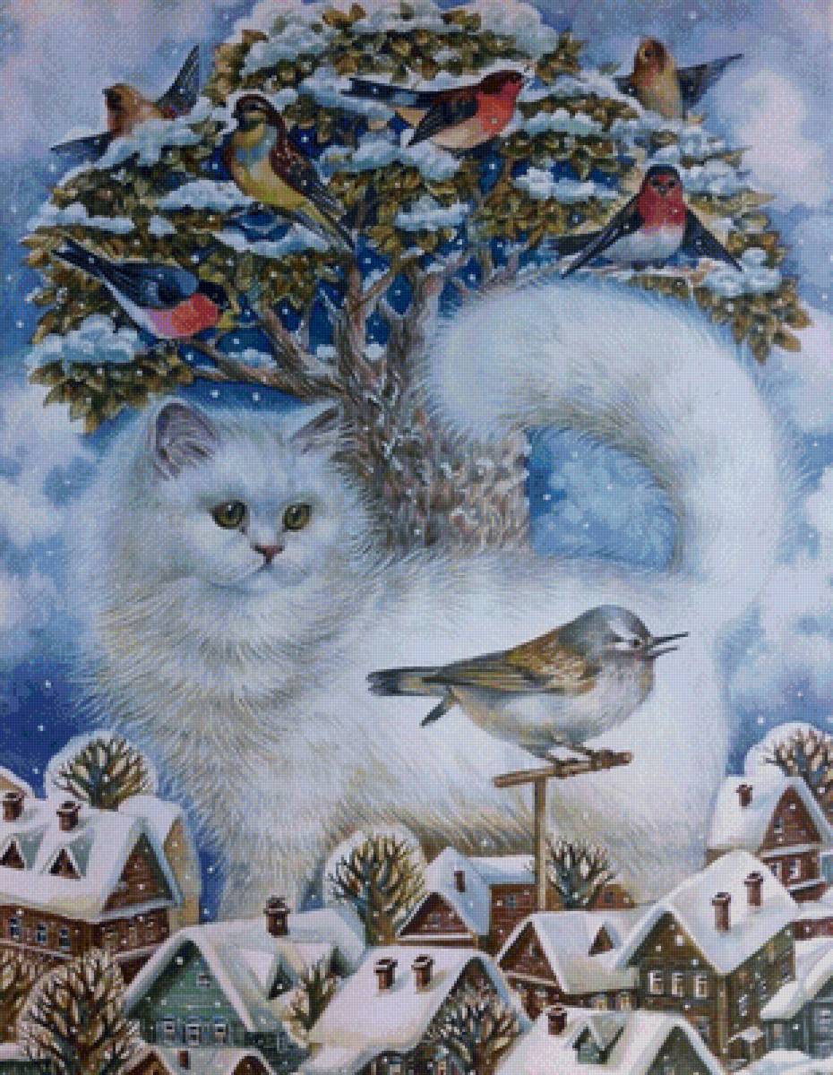 зима - дома, кошка, деревня - предпросмотр