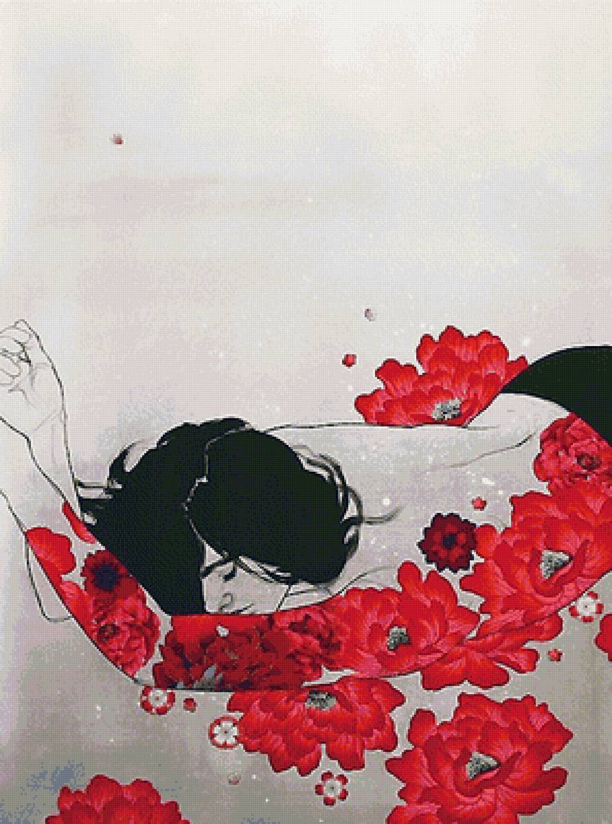 рисунок - цветы, девушка - предпросмотр