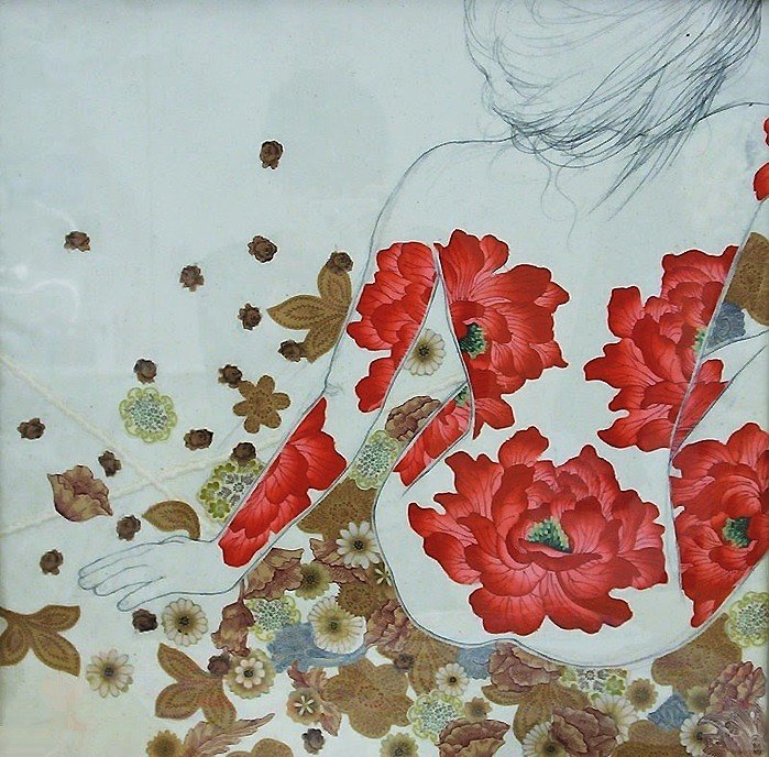 рисунок - девушка, цветы - оригинал