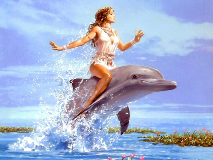 Девушка  на  дельфине - лирика, девушка, дельфин - оригинал