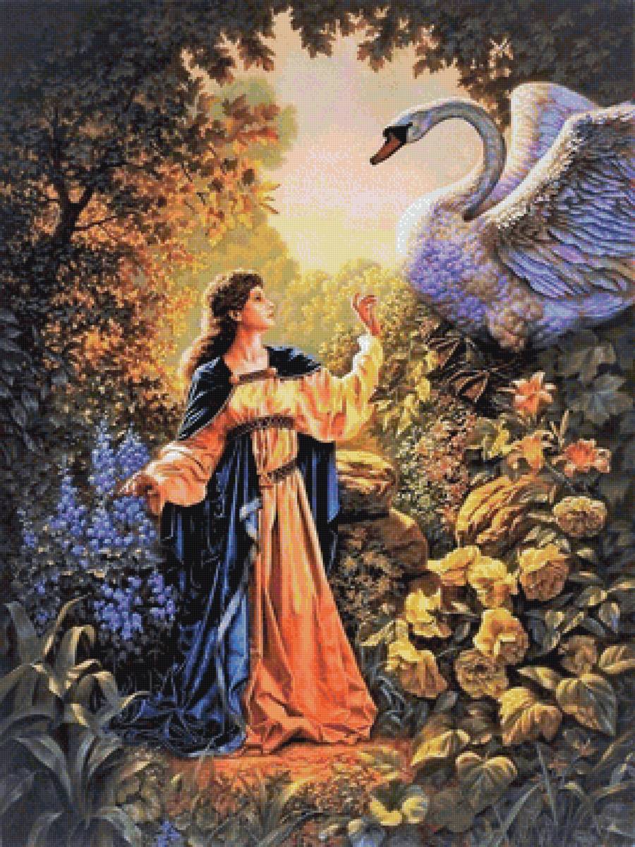 №1825589 - природа, лебедь, девушка, сад - предпросмотр