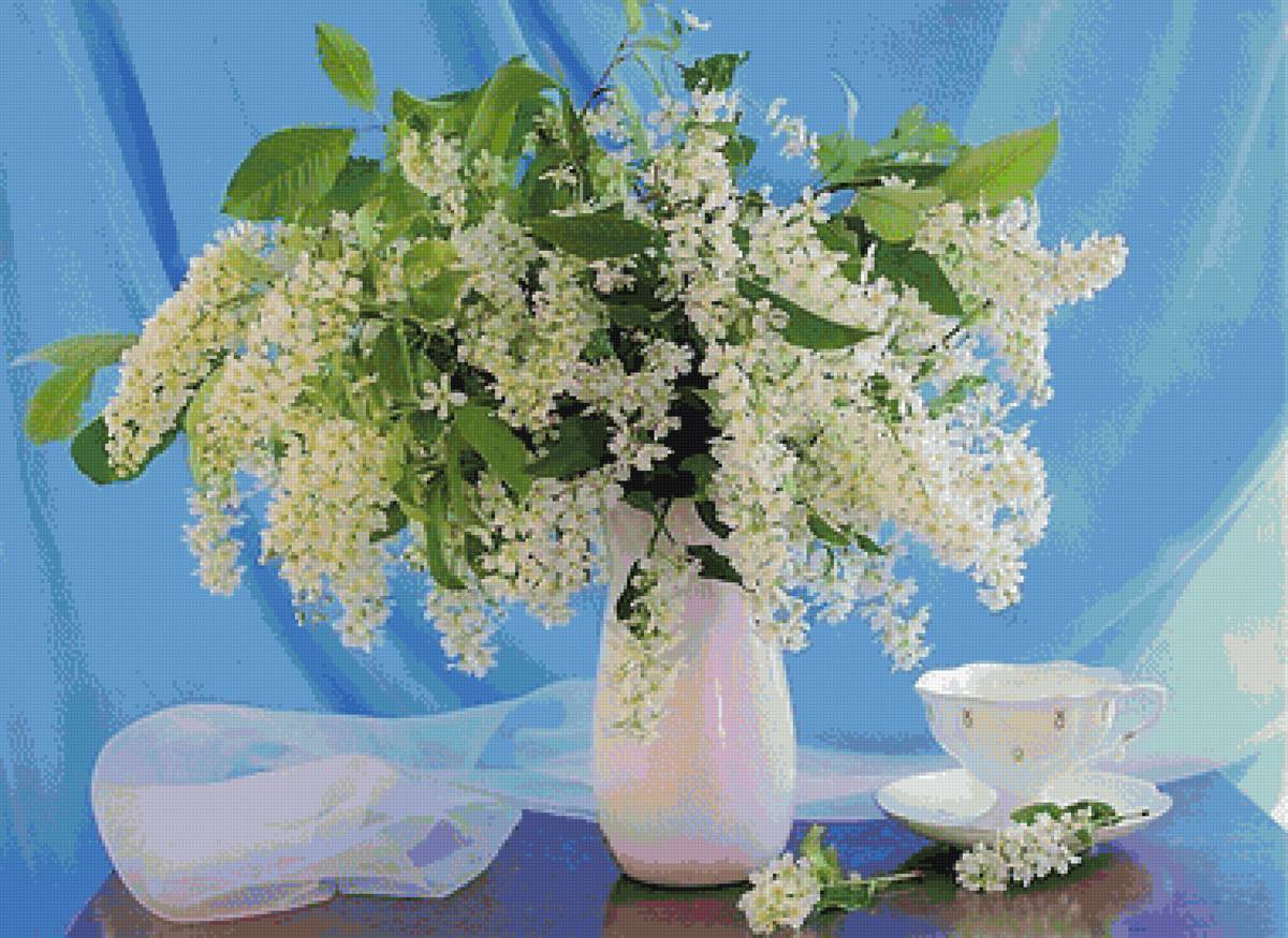 Натюрморт с черёмухой - цветы, букет, ваза, черемуха, натюрморт - предпросмотр