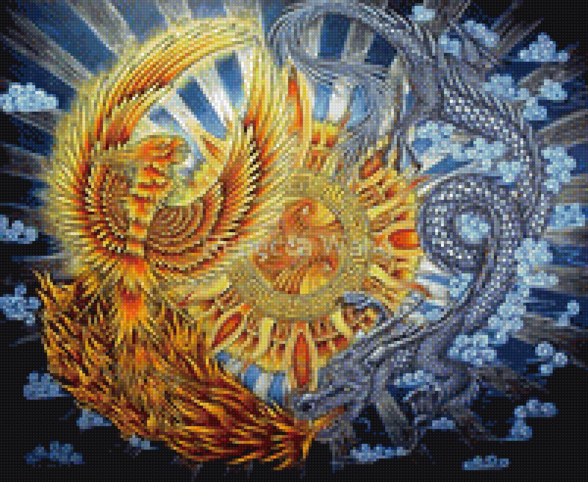 Мандала битва Добра со Злом - феникс, восточная мистика, дракон - предпросмотр