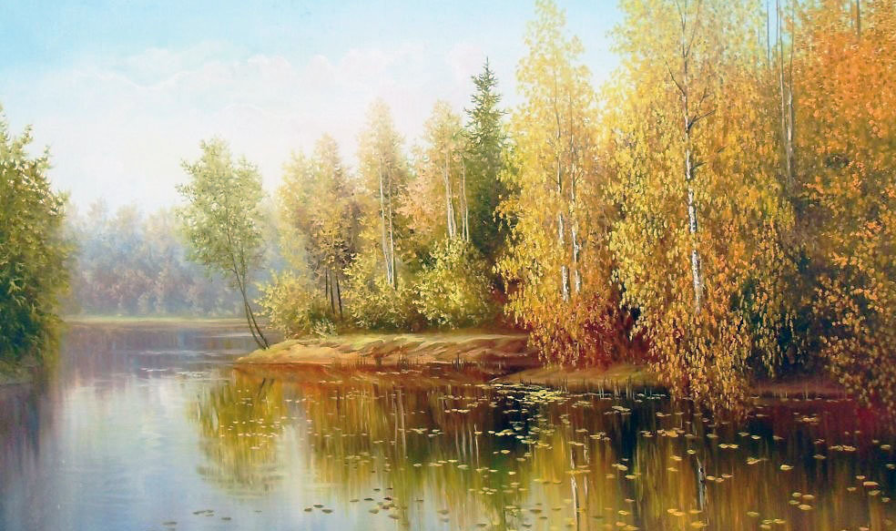 Худ. Корников Юрий - природа, пейзаж осень, река - оригинал