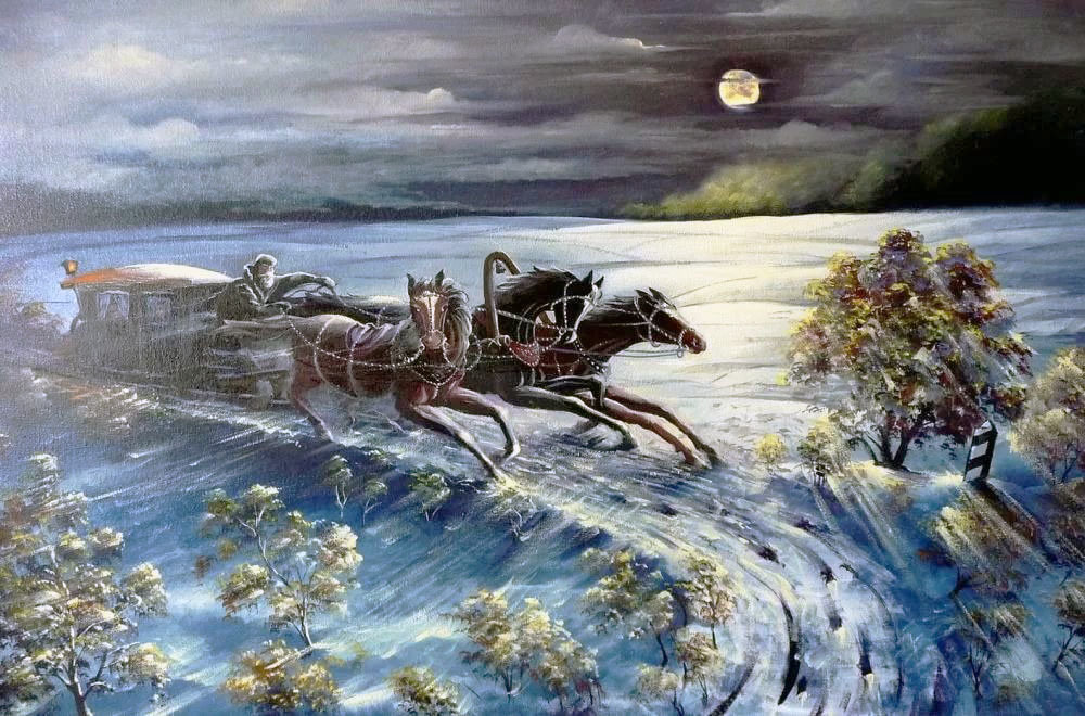 Худ. Марков В.Н. Тройка - пейзаж зима, тройка, лошади, снег, природа - оригинал