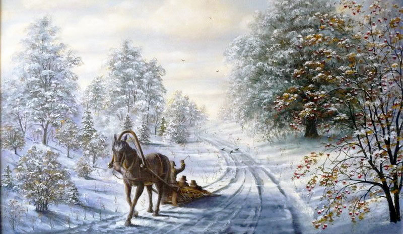 Худ. Марков В.Н. Лесные дороги) - сани, пейзаж зима, природа, снег - оригинал