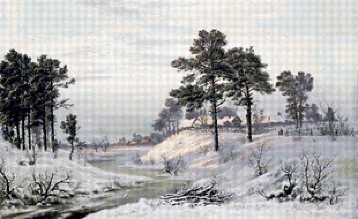 Худ. Экгорст Василий Ефимович - пейзаж зима, природа, деревня, вода - предпросмотр