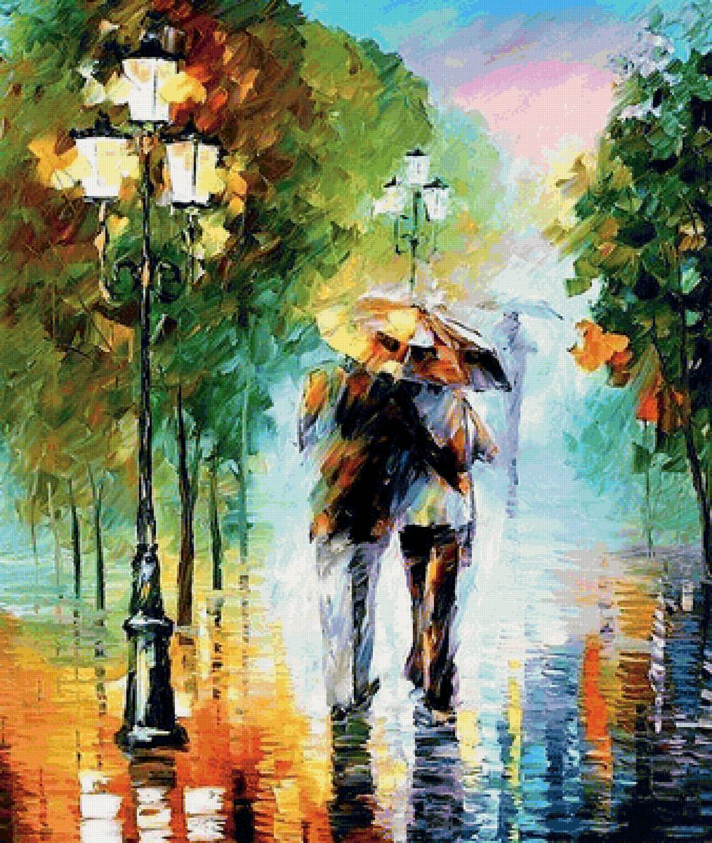 в парке осенью - природа, люди, картина, осень, живопись - предпросмотр