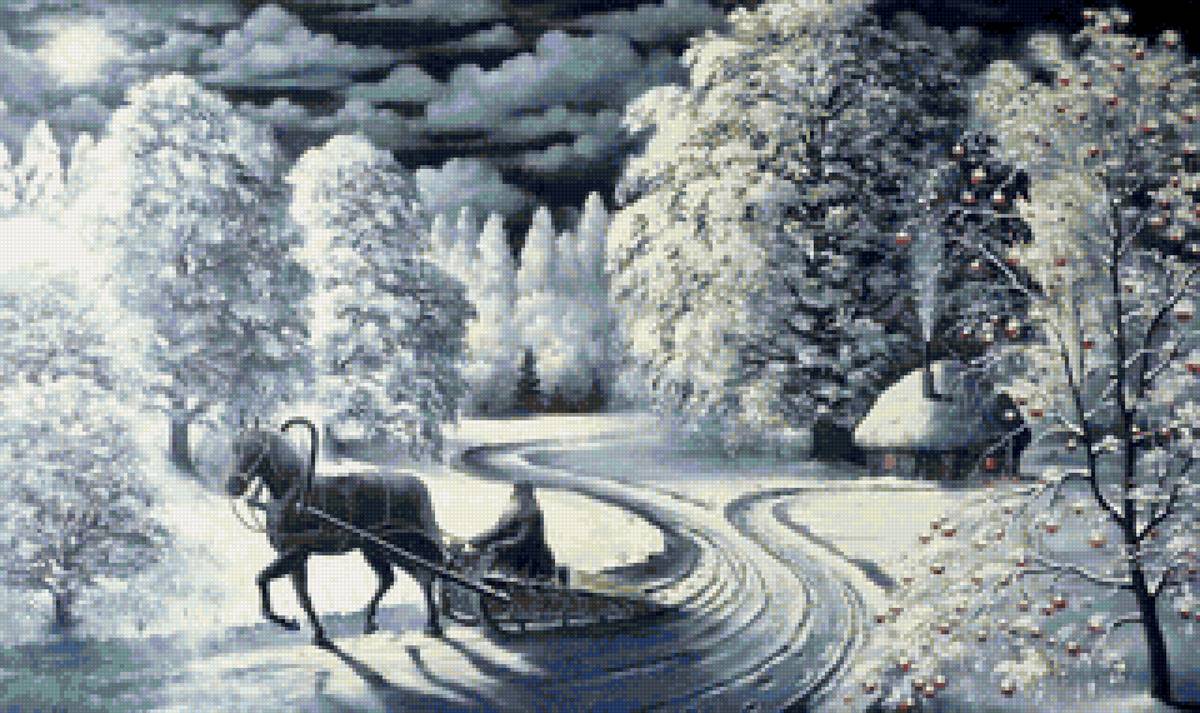 Худ. Марков В.Н. - лес, снег, сани, пейзаж зима, тзба - предпросмотр