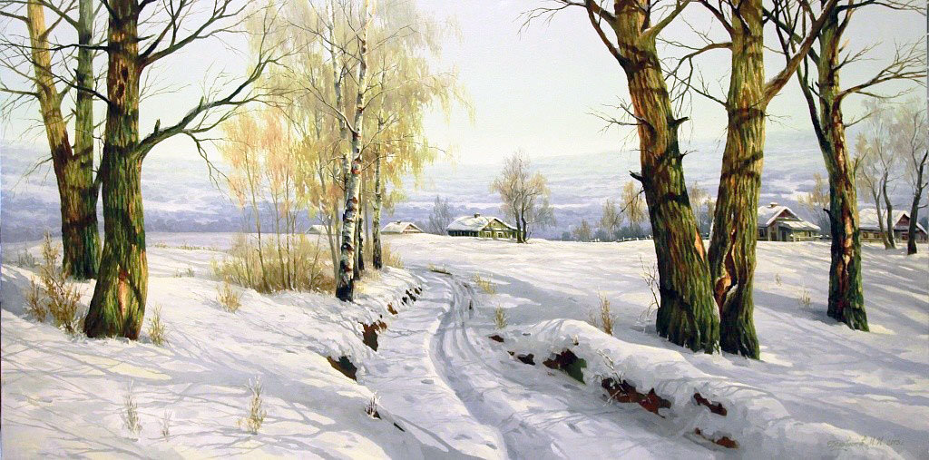 Начало деревни - пейзаж зима, снег, деревня, природа - оригинал