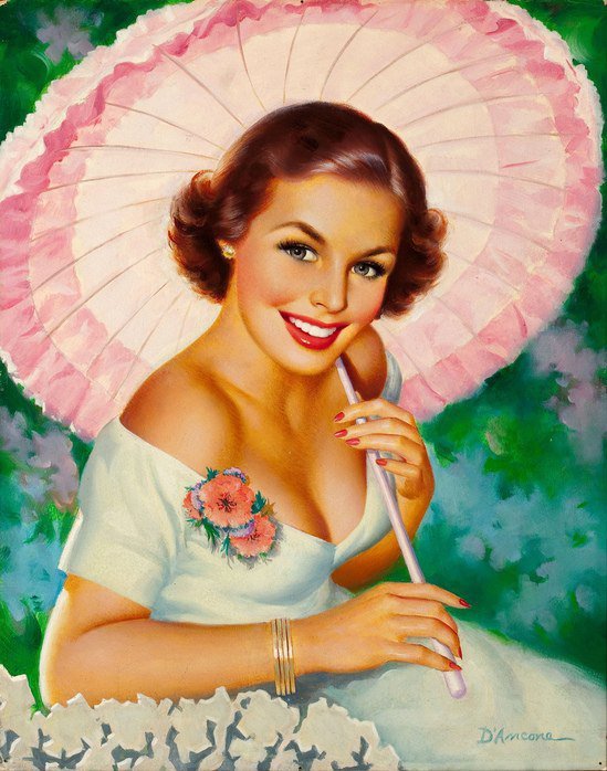 Девушка с зонтиком - pin-up, природа, пин-ап, ретро, девушка - оригинал