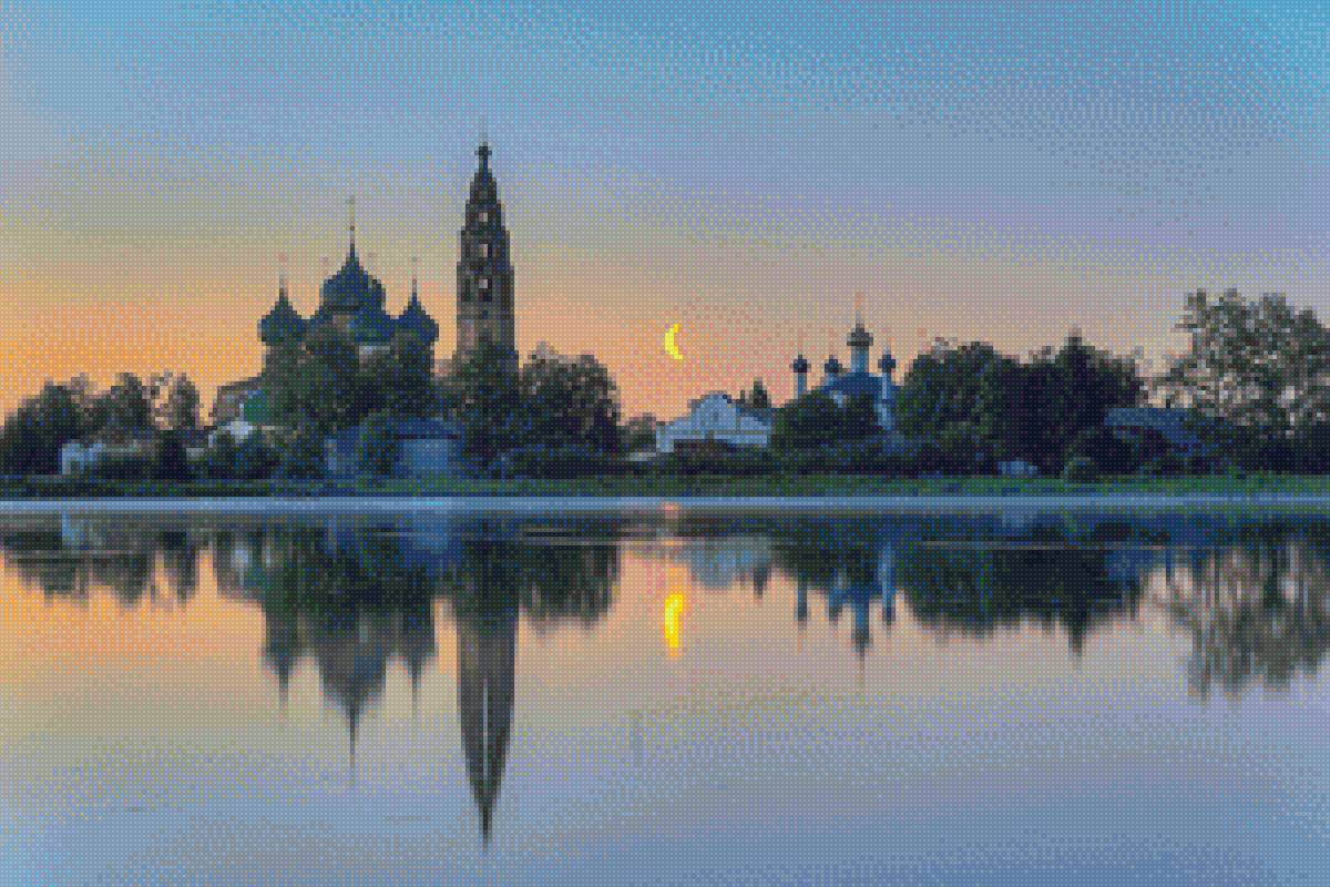 №1830514 - природа, вечер, деревня, церкви, пейзаж река - предпросмотр