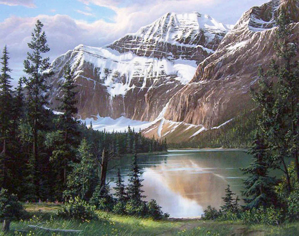 Худ. Фред Бачвитз - горы, вода, пейзаж зима, природа - оригинал