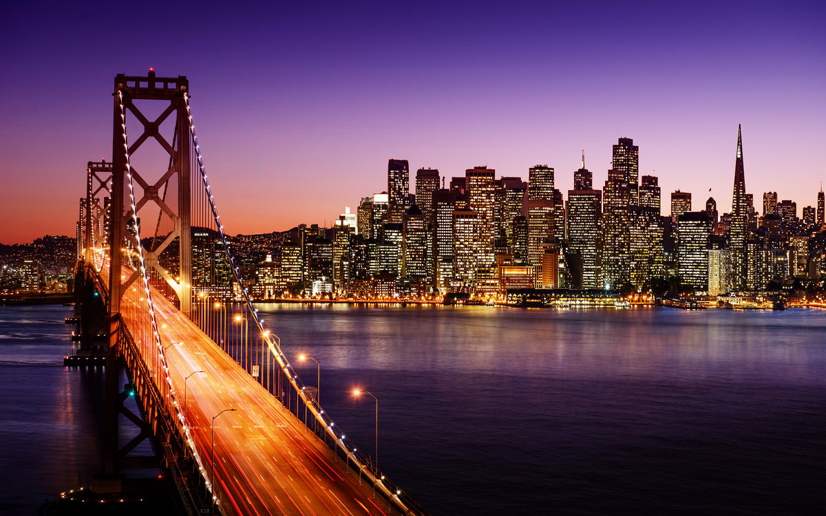 Сан-Франциско - мост, закат, город, огни - оригинал