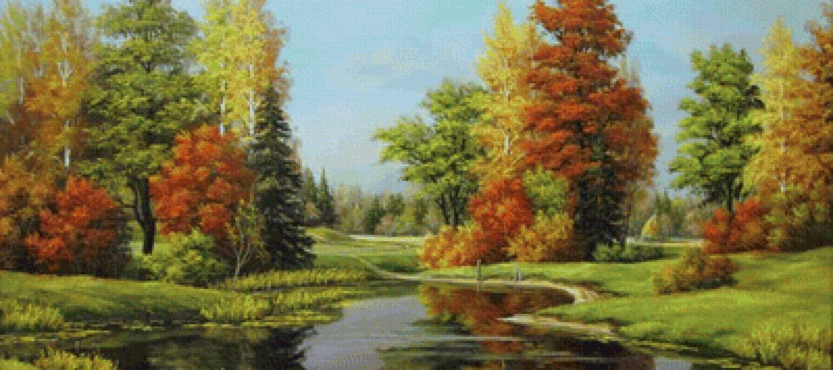 Осенний пейзаж - лес, осень, пруд, деревья - предпросмотр