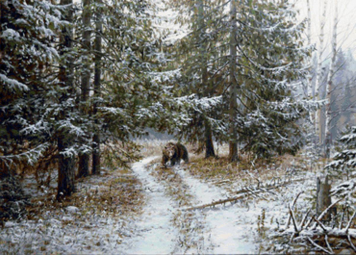 Худ. Артамонов. Осенний медведь - медведь, лес, природа, пейзаж зима - предпросмотр