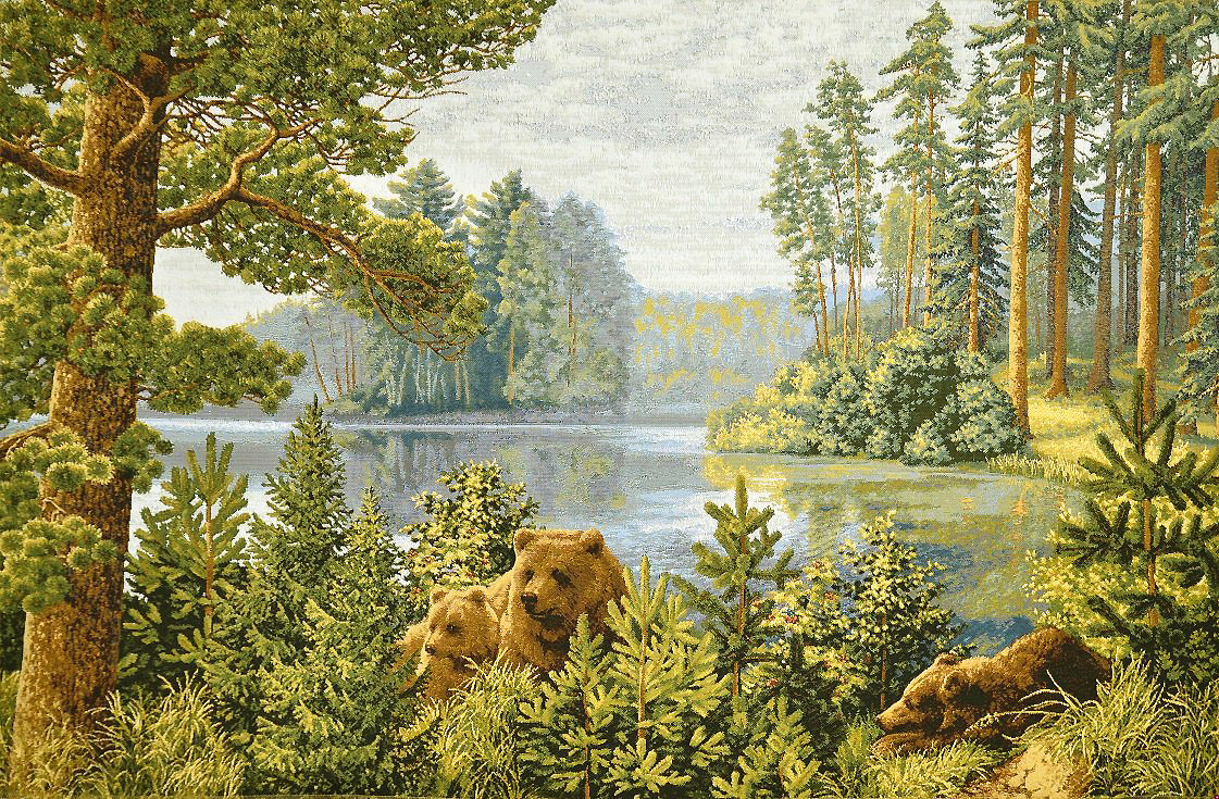 Три медведя - лес, природа, медведи, речка, пейзаж - оригинал