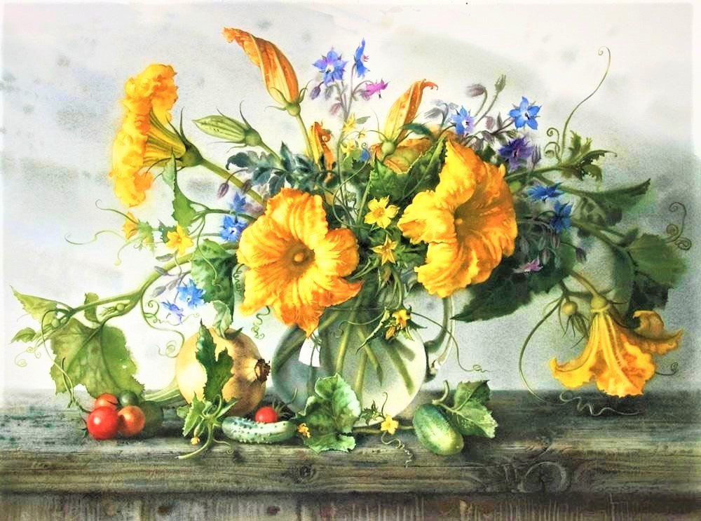 желтый букетик - букет, натюрморт, цветы, ваза - оригинал