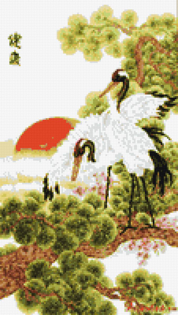 журавли на ветке сосны - предпросмотр