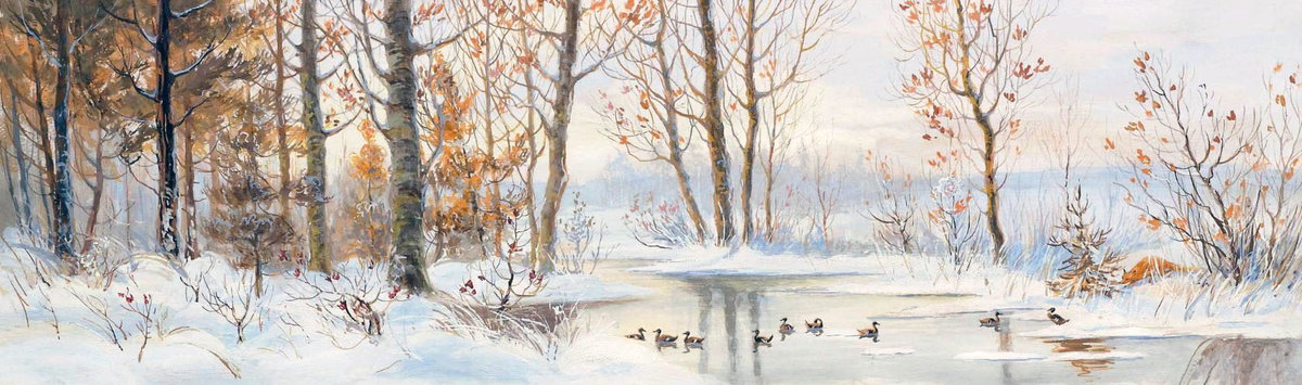 Худ.Муравьёв. Лисья охота - лес, природа, снег, пейзаж зима - оригинал